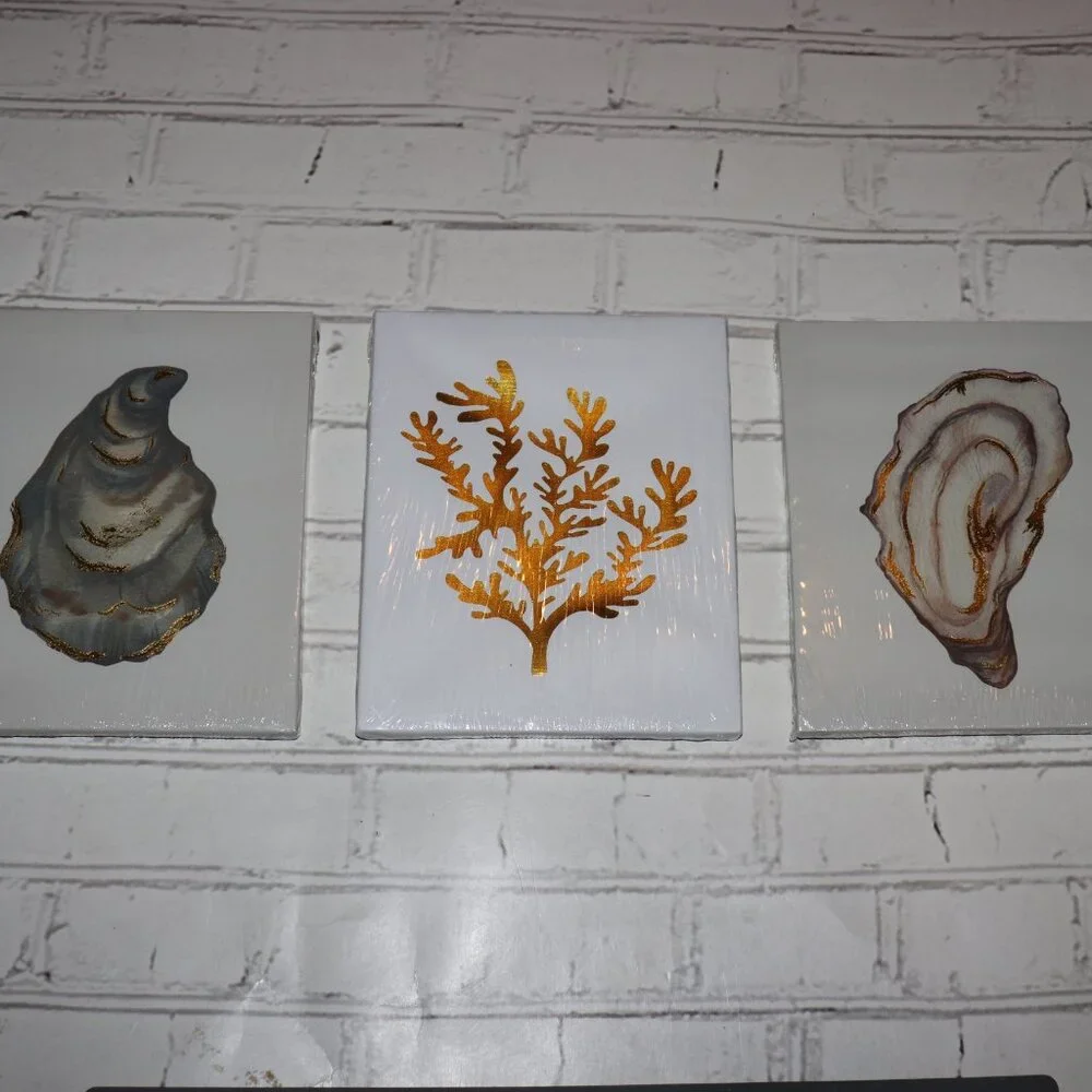 🤍 Set of 3 Coastal Canvas Wall Art · Brand New · 9